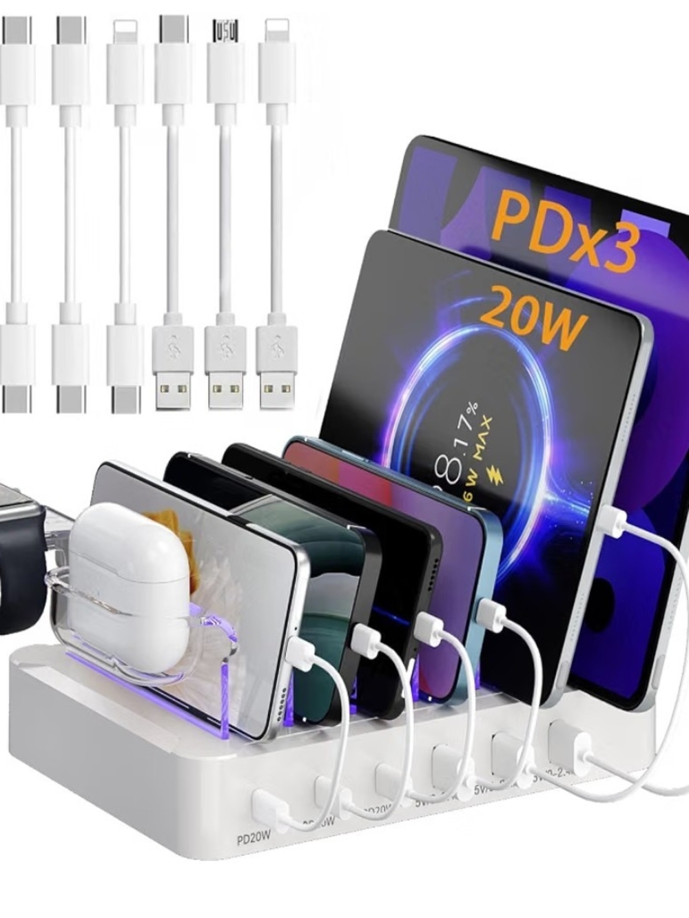 96W 6-Port Charging Station iPhone Android NWT